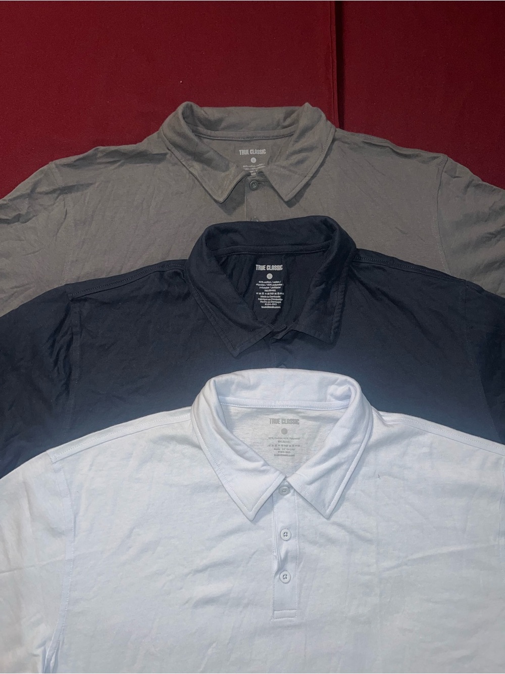 True Classic Polo Shirt -Very light blue,Navy blue and gray.size Large